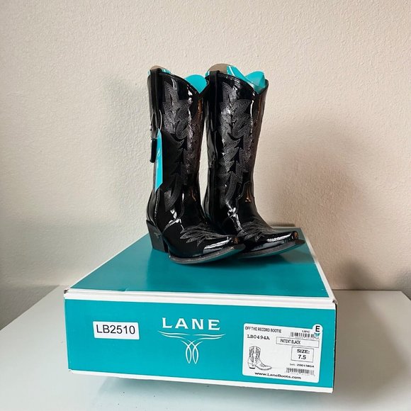 Lane Off The Record Cowgirl Western Boots Black 7.5 Cowboy Snip Toe Rodeo Midi - Picture 11 of 13